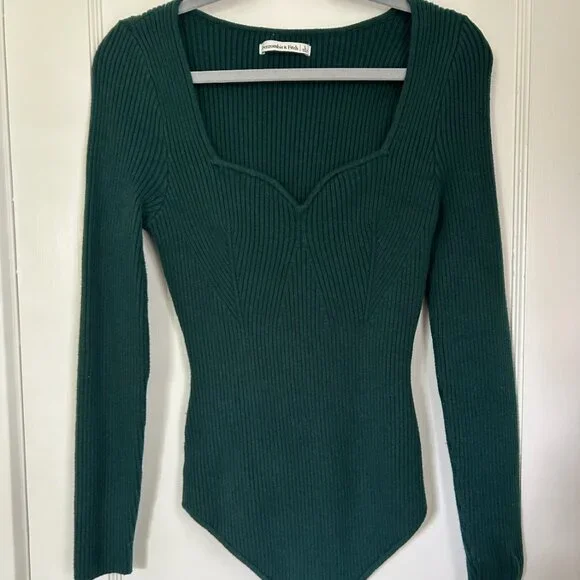 Abercrombie & Fitch Dark Green Sweetheart Sweater Bodysuit (L) - Picture 3 of 5